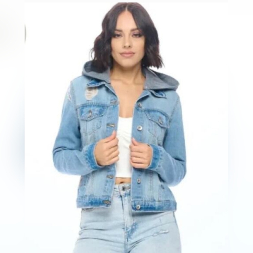 Ci Sono Denim Blue Jean Removable Hood Jacket- NEW with Tags!! Size: SMALL - Picture 3 of 15